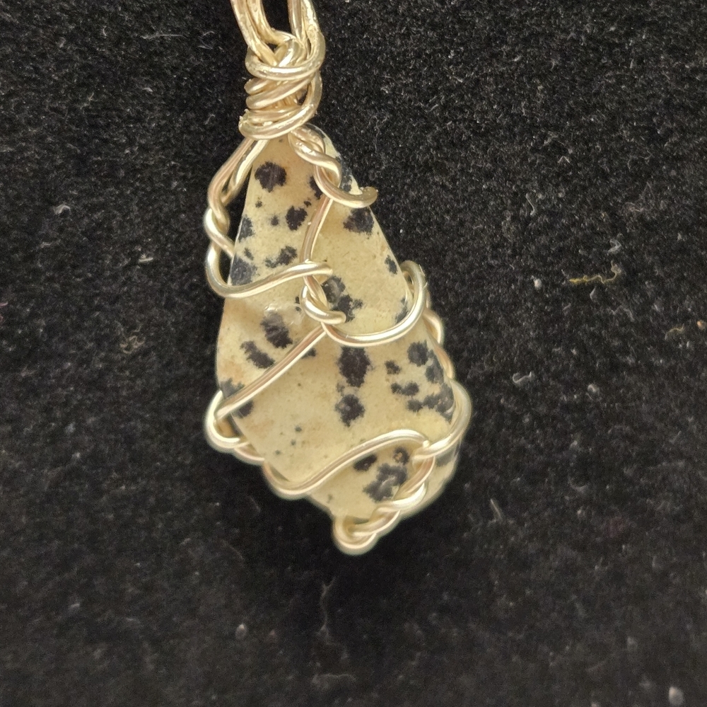 Handcrafted Silver Chain and Black and White Dalmatian Stone Necklace